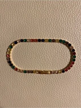 7CT Round Cut Multicolor CZ Tennis Bracelet 14K Gold Plated